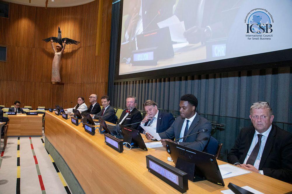Delivering a talk at the UN